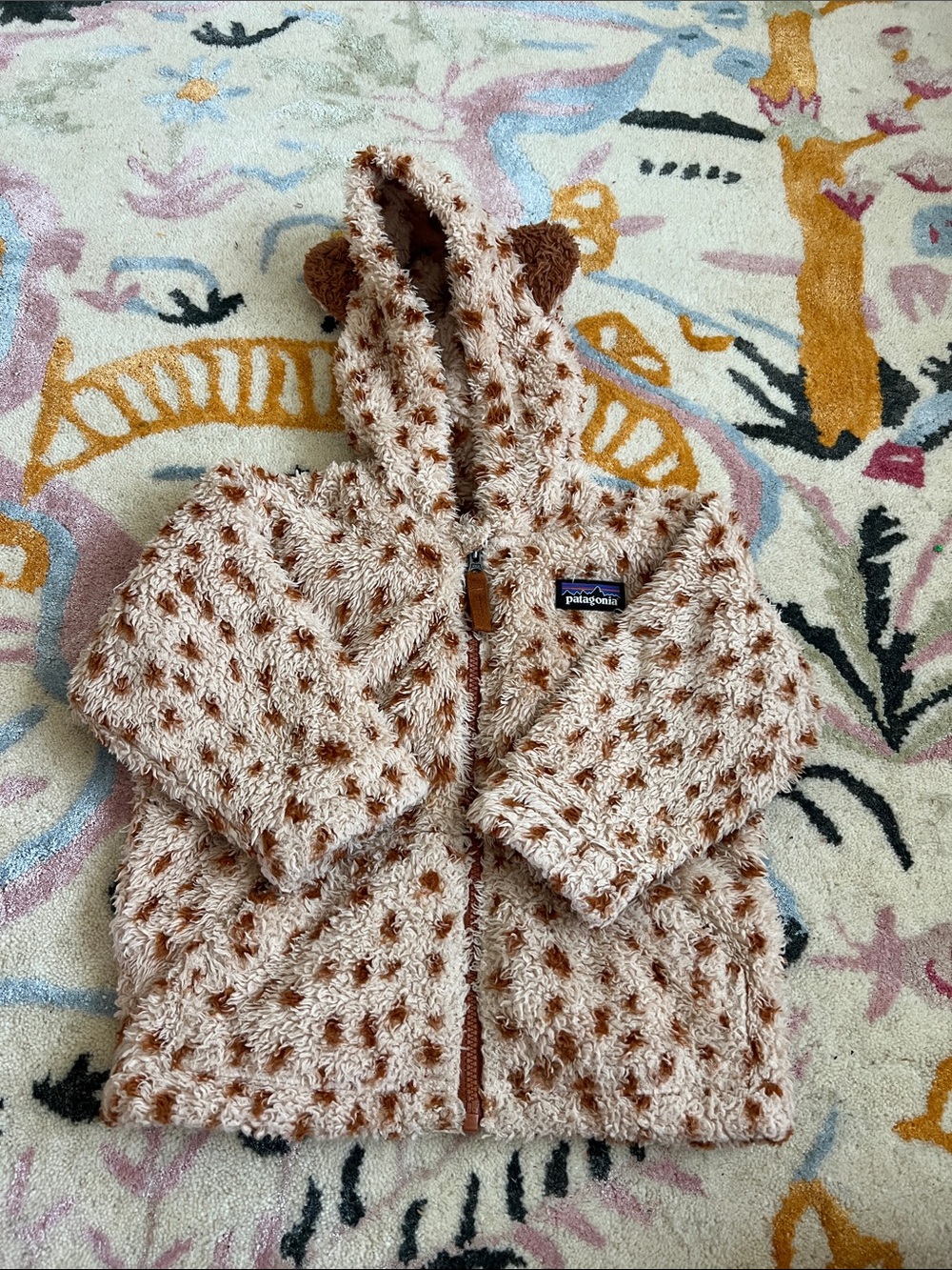 Patagonia Plush Hooded Zip Jacket in Cream and Brown